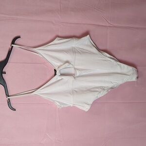 Nasty Gal Plus Basic Tie Front Swimsuit in White with Adjustable Straps Size 20
